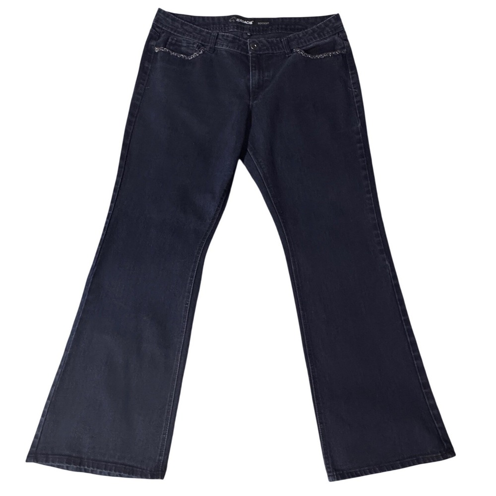 Jordache Women 14 Bootcut Jeans Dark Wash Rhinestone Embellished Pockets Stretch